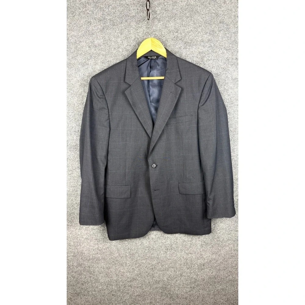 Jos. A. Bank Blazer 42R Gray Blue Plaid 100% Wool 2 Button Sport Coat Mens